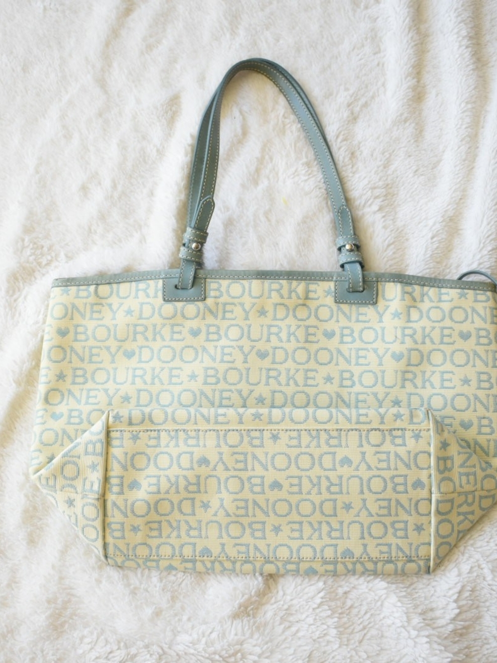 Dooney & Bourke Pale Blue and Cream Logo Jacquard Tote